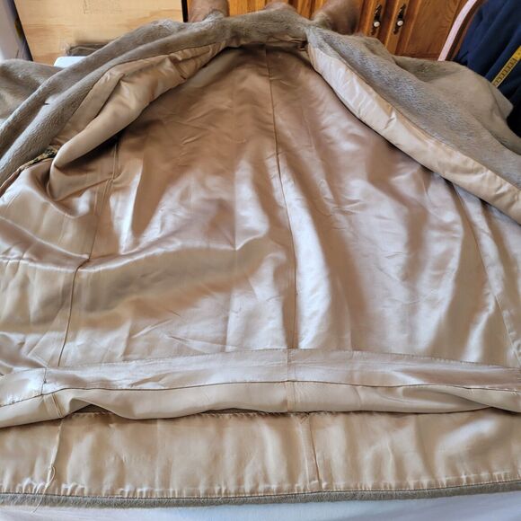 Vtg Brazotta Fur Collar Coat Tan 1950s Women’s M L Mad Men Classic Read 42" Long - Picture 14 of 15